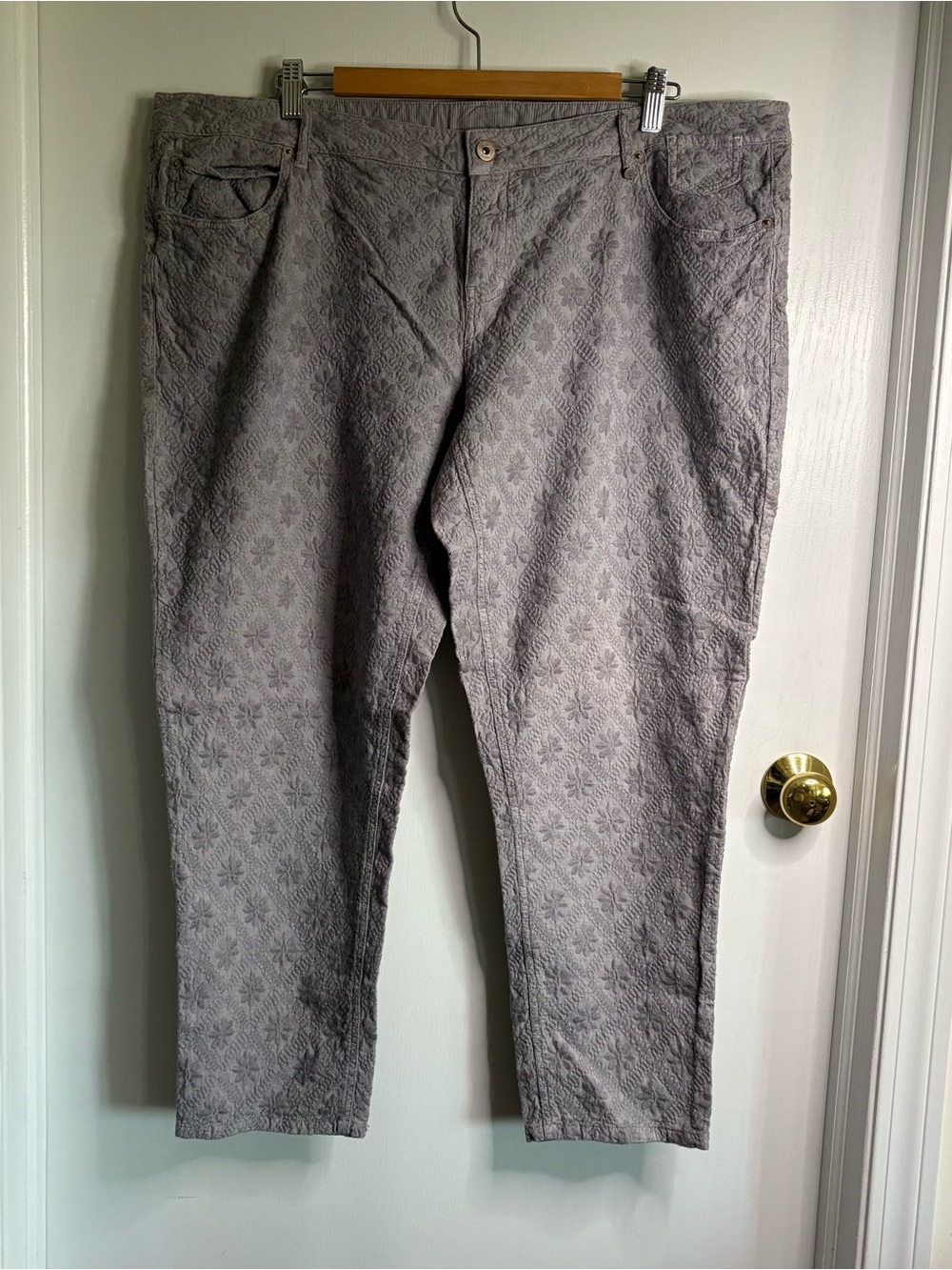 Wrap London Sz 16 Floral Jacquard Pants Straight Leg Mid Rise Linen/Cotton Boho